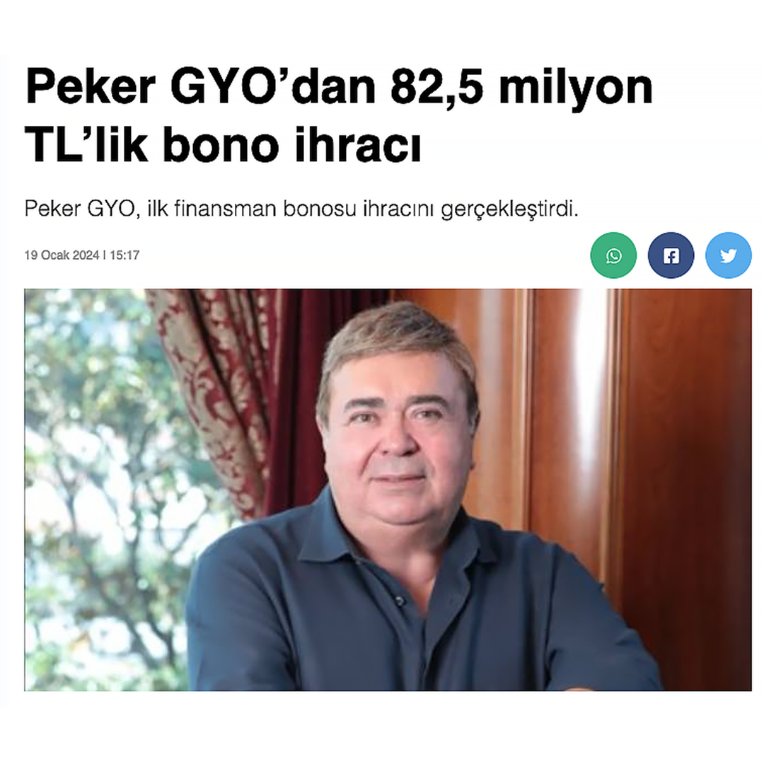 Peker GYO’dan 82,5 milyon TL’lik bono ihracı