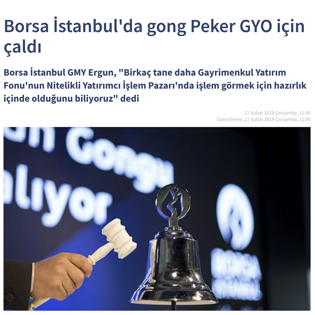 BORSA İSTANBUL’DA GONG PEKER GYO İÇİN ÇALDI